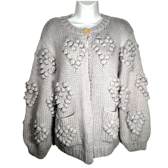 Chaser Sweaters - Chaser Sweater Bobble Heart Sea Salt Chunky Knit Cardigan Pastel Medium